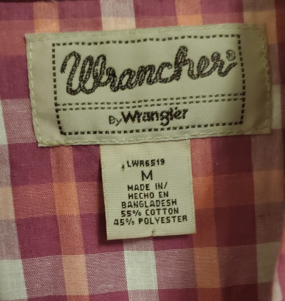 Wrangler Women's Wrancher Pearl Snap Button Up Pink Plaid Top Size Medium Rodeo - Picture 2 of 6
